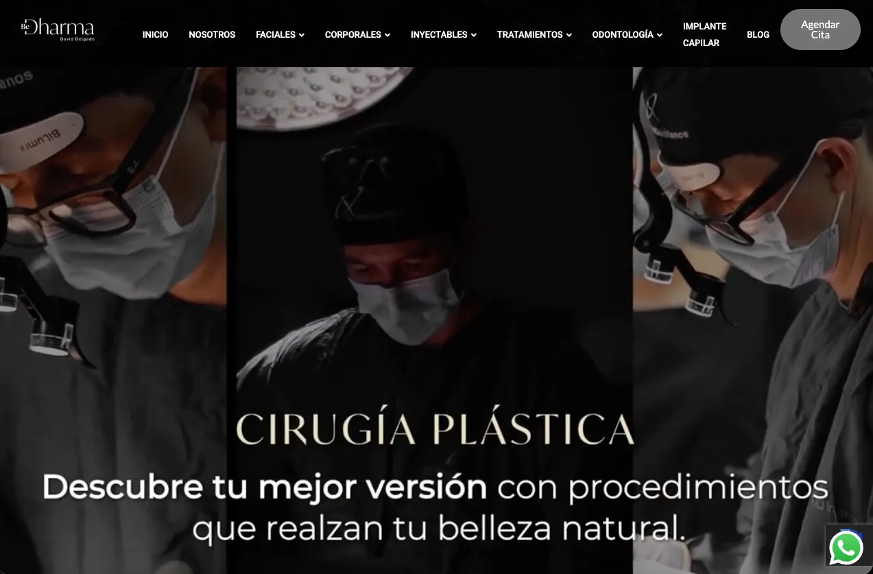 Homepage de clinicabedharma.com — clínica de estética y odontología posicionada por Amedik