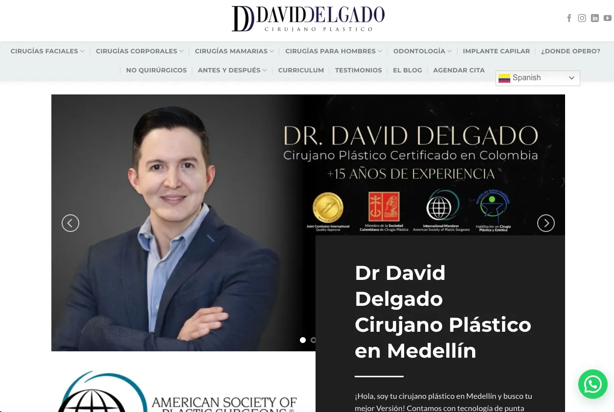 Homepage de daviddelgadocirujano.com — sitio web diseñado y posicionado por Amedik
