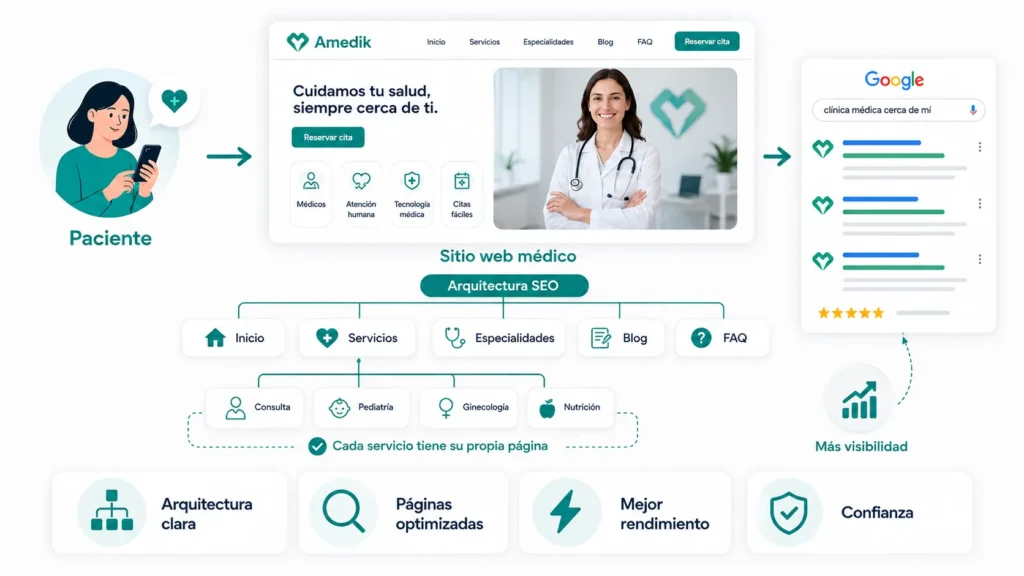 Diseño de páginas web para médicos en Colombia Confianza, SEO y conversión para competir en LATAM - Diseño web - Amedik