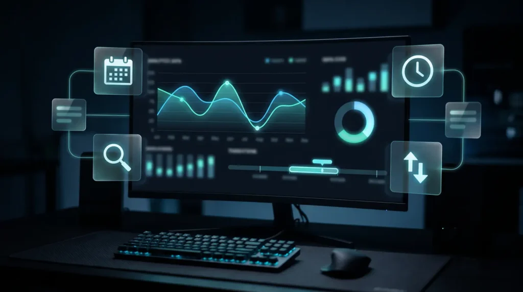 Monitor con un panel de analítica que compara dos periodos de tráfico para diagnosticar una caída tras un core update de Google - Amedik