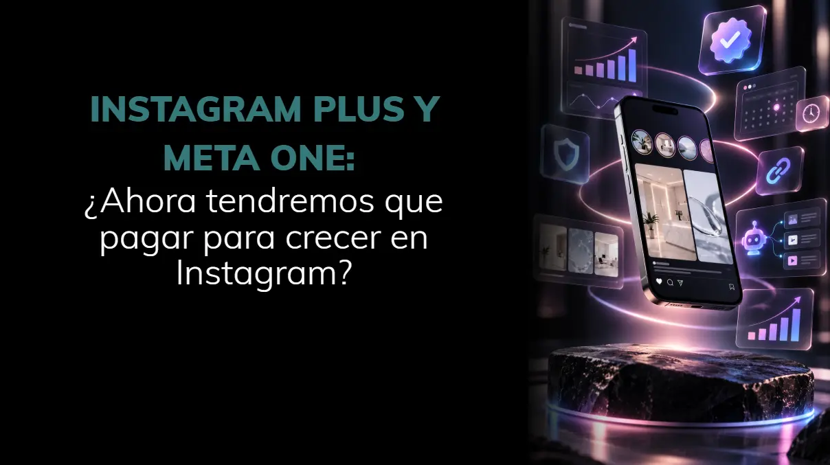 Portada del artículo: teléfono con Instagram rodeado de íconos de verificación, estadísticas y automatización de Meta One